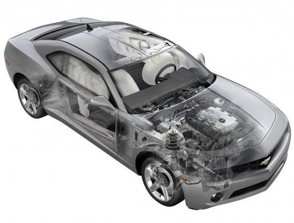 2010 Chevrolet Camaro full cutaway with airbags deployed compute